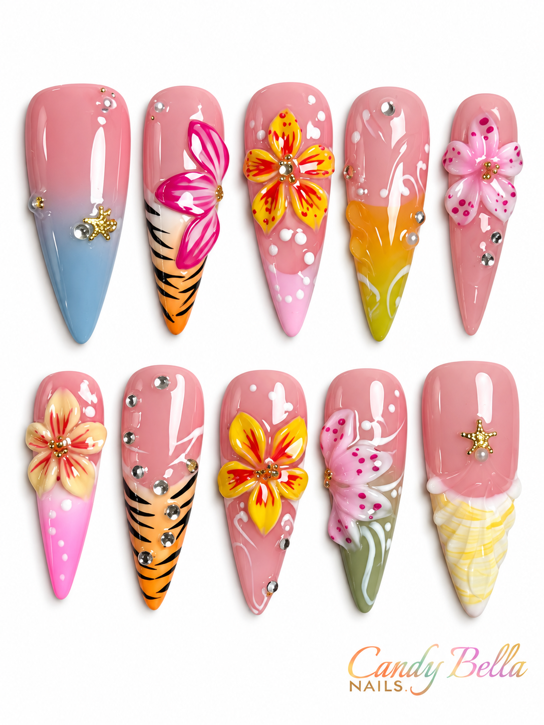 Flower multi color stiletto