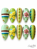 Green/brown/white/blue medium length square